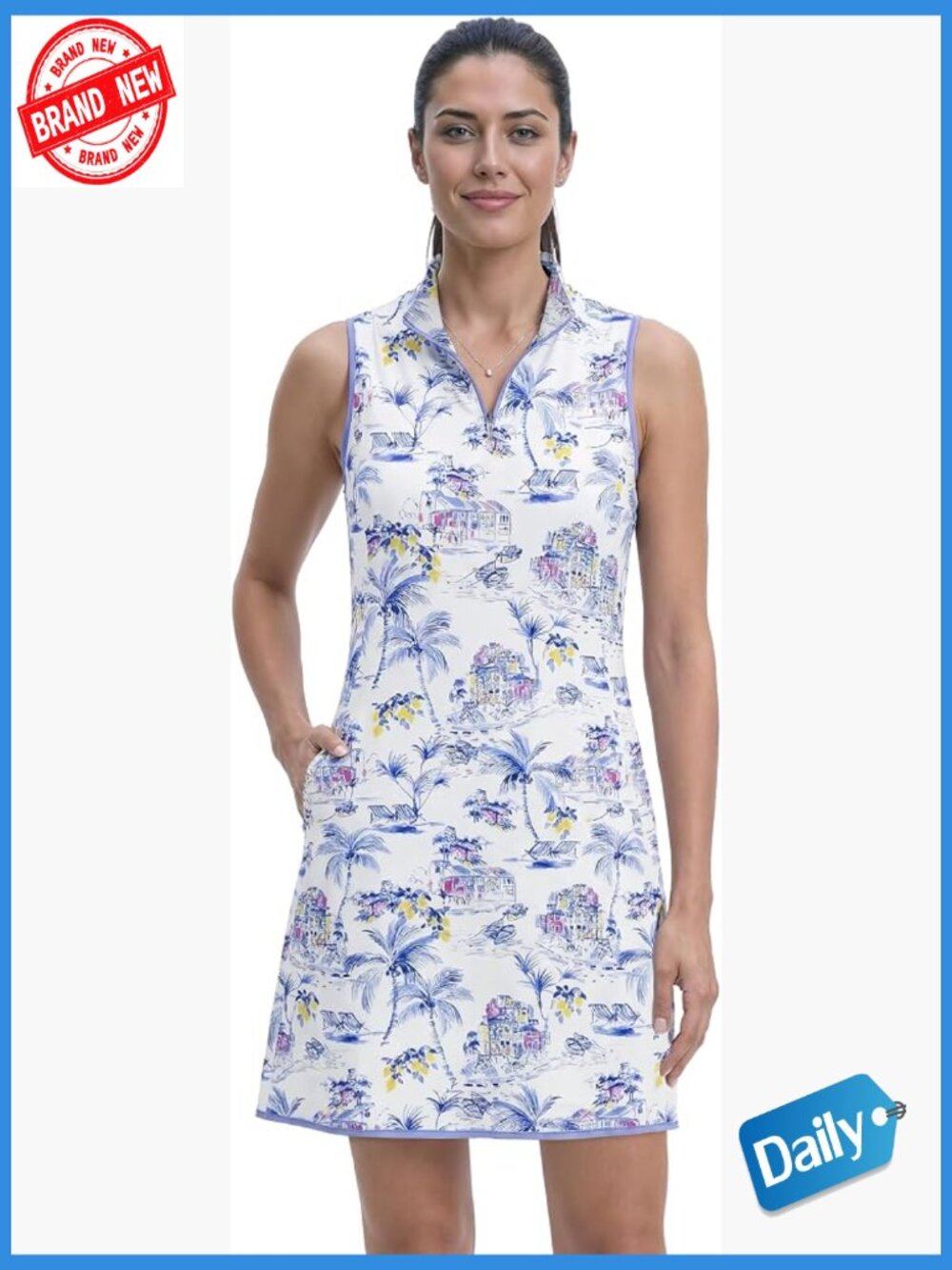 Sleeveless Quarter Zip Athletic Dress with Pockets, Moisture Wicking